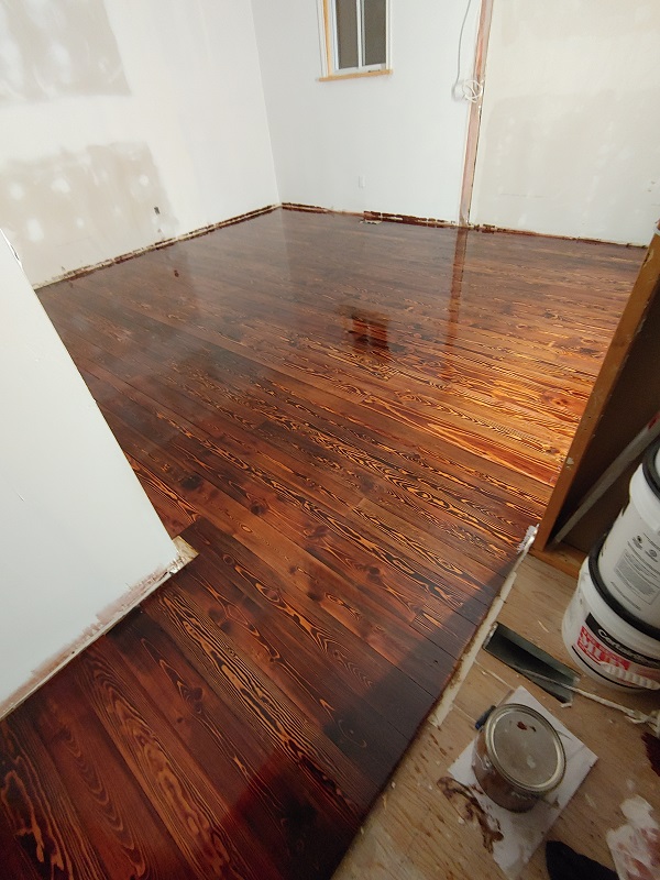Stained and sealed pine floor